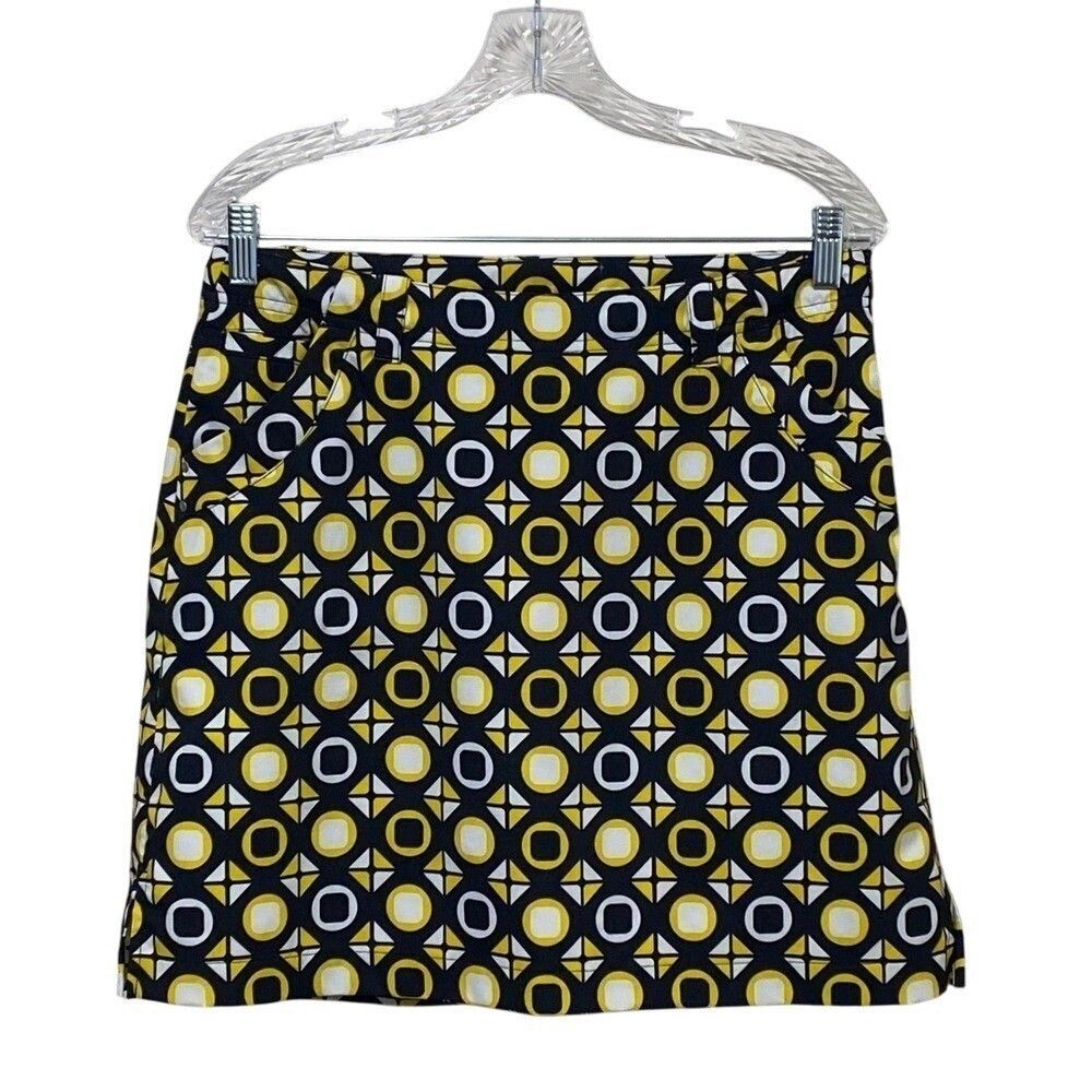 N’vo Skort Womens 6 Black Yellow Geo Print Pockets Golf Tennis Skirt Stretch